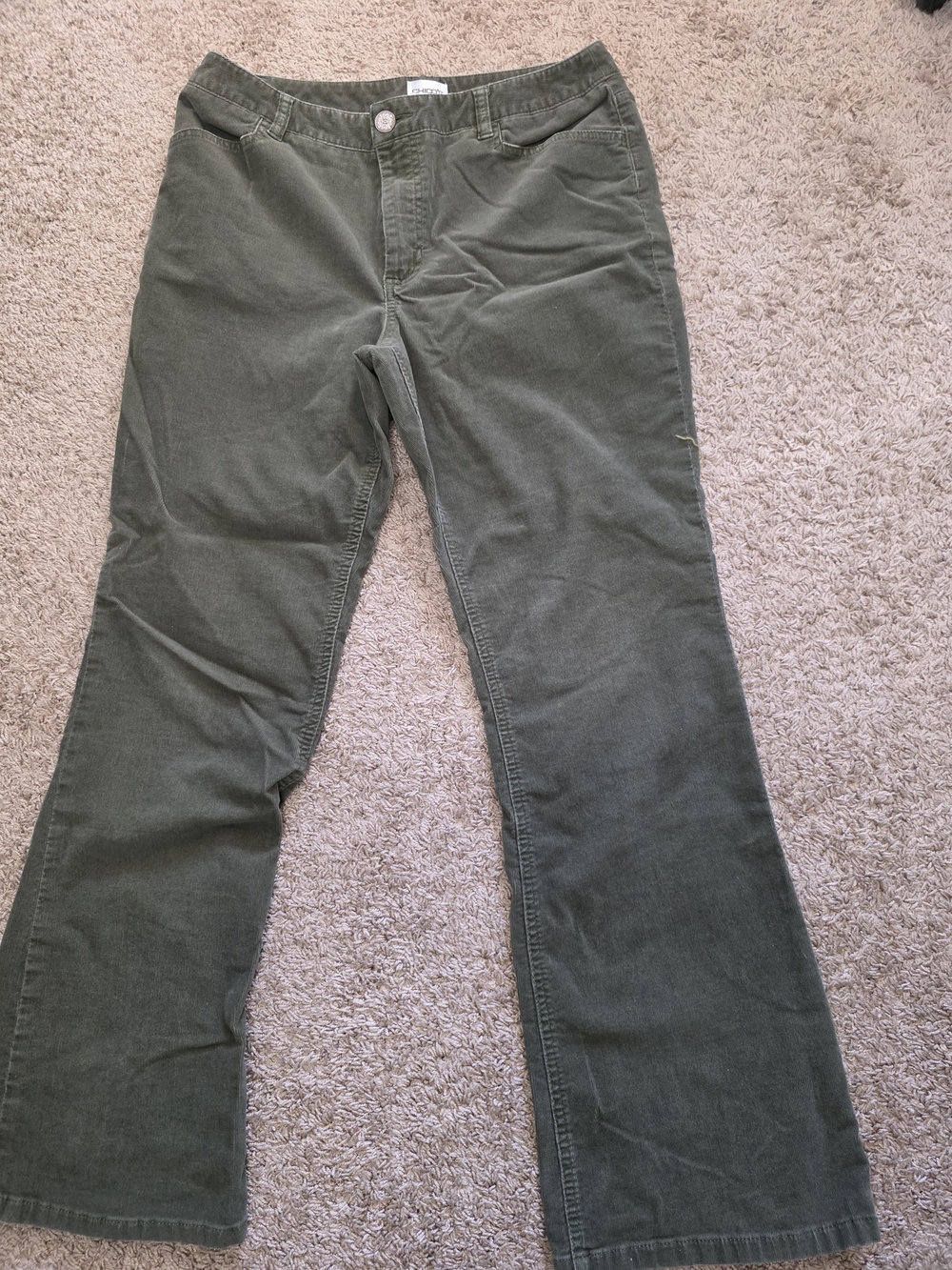 Chico's Corduroy Olive Green Wide-Leg Jeans - Picture 3 of 3